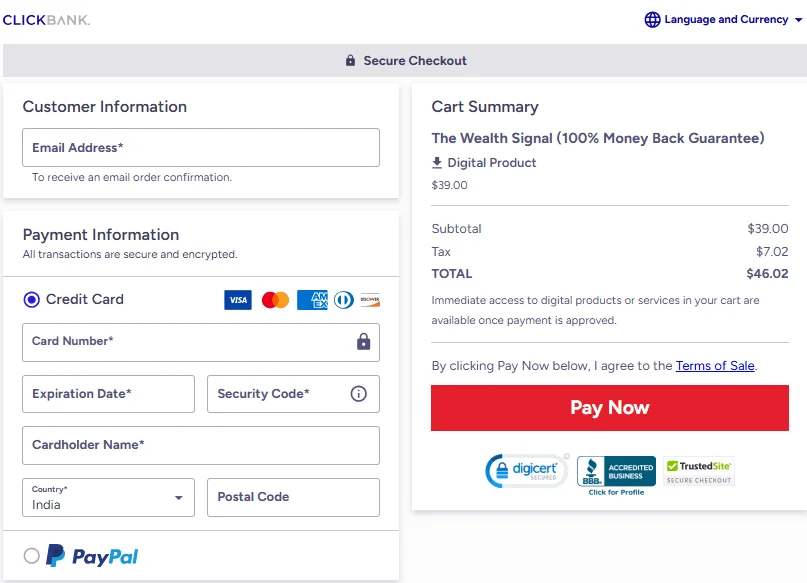 The Wealth Signal Checkout Page